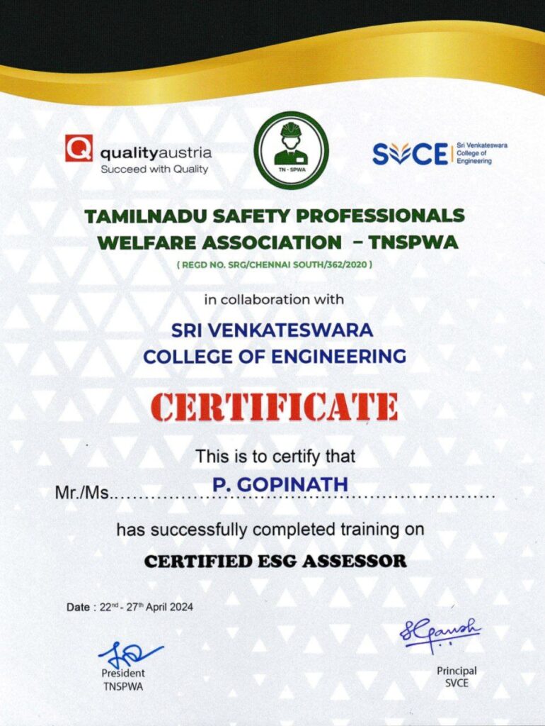 gopinath p certificate of achievement for certified assessor